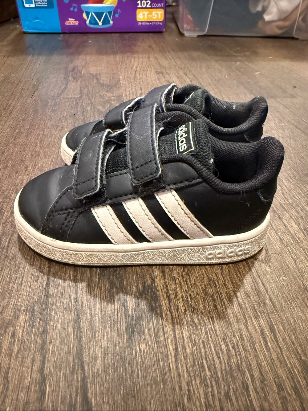adidas Kids Black and White Velcro Casual Sneakers